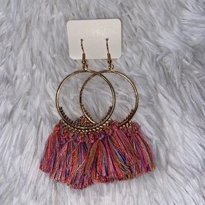Pink Multicolor Hoop Bohemian Tassel Earrings